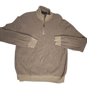Brooks Brothers Mens Quarter Zip Sweater Beige Textured Knit 100% Cotton XL